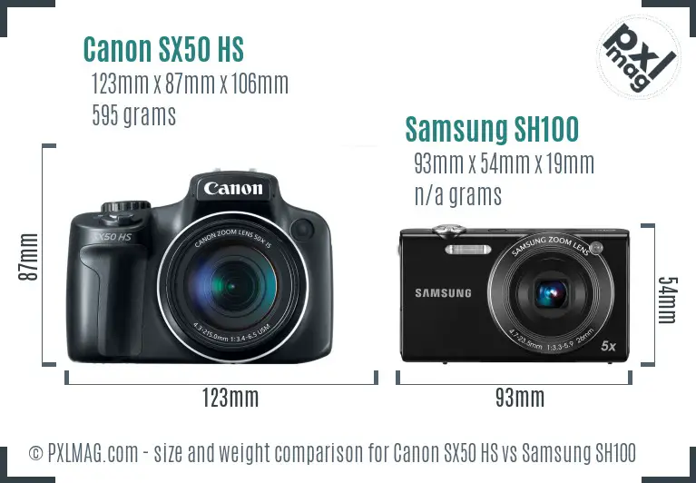 Canon SX50 HS vs Samsung SH100 size comparison