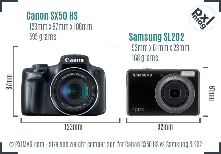 Canon SX50 HS vs Samsung SL202 size comparison