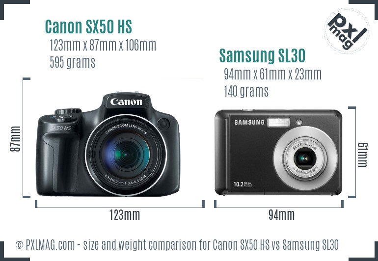 Canon SX50 HS vs Samsung SL30 size comparison