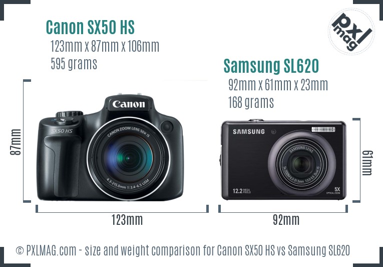 Canon SX50 HS vs Samsung SL620 size comparison