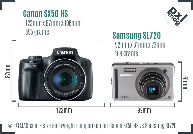 Canon SX50 HS vs Samsung SL720 size comparison