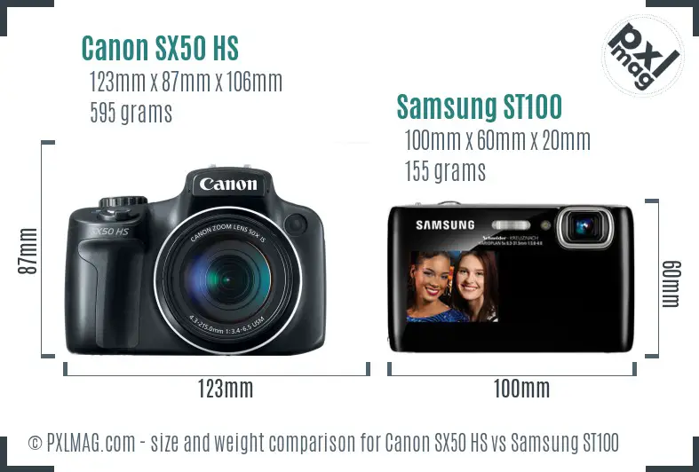 Canon SX50 HS vs Samsung ST100 size comparison