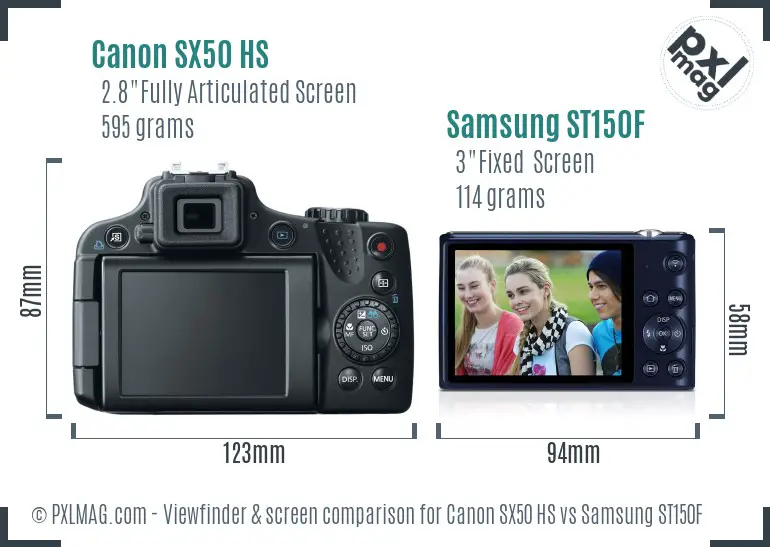 Canon SX50 HS vs Samsung ST150F Screen and Viewfinder comparison