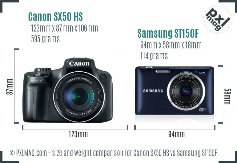 Canon SX50 HS vs Samsung ST150F size comparison