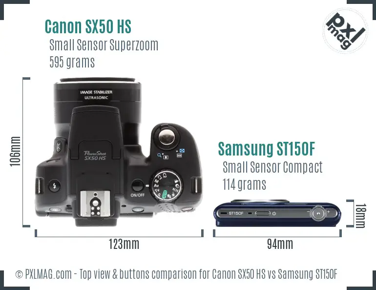 Canon SX50 HS vs Samsung ST150F top view buttons comparison
