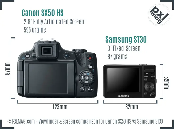 Canon SX50 HS vs Samsung ST30 Screen and Viewfinder comparison
