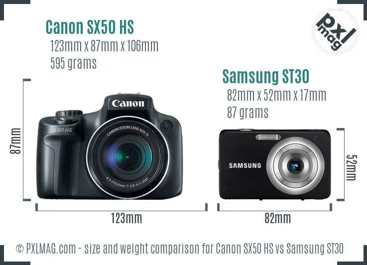 Canon SX50 HS vs Samsung ST30 size comparison