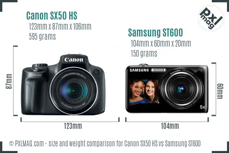 Canon SX50 HS vs Samsung ST600 size comparison