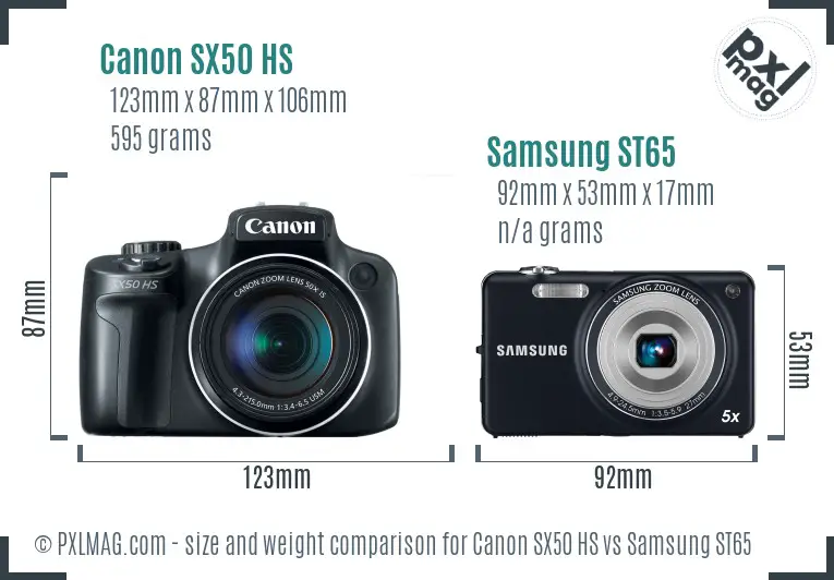 Canon SX50 HS vs Samsung ST65 size comparison