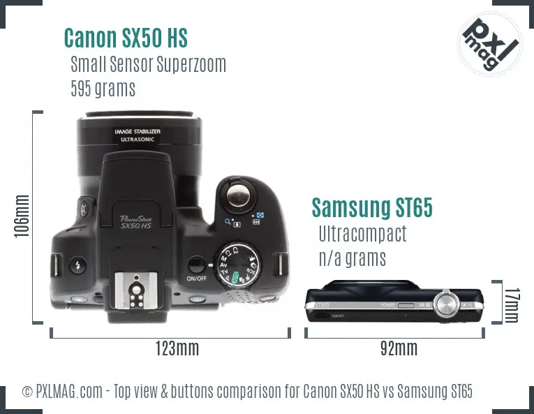 Canon SX50 HS vs Samsung ST65 top view buttons comparison