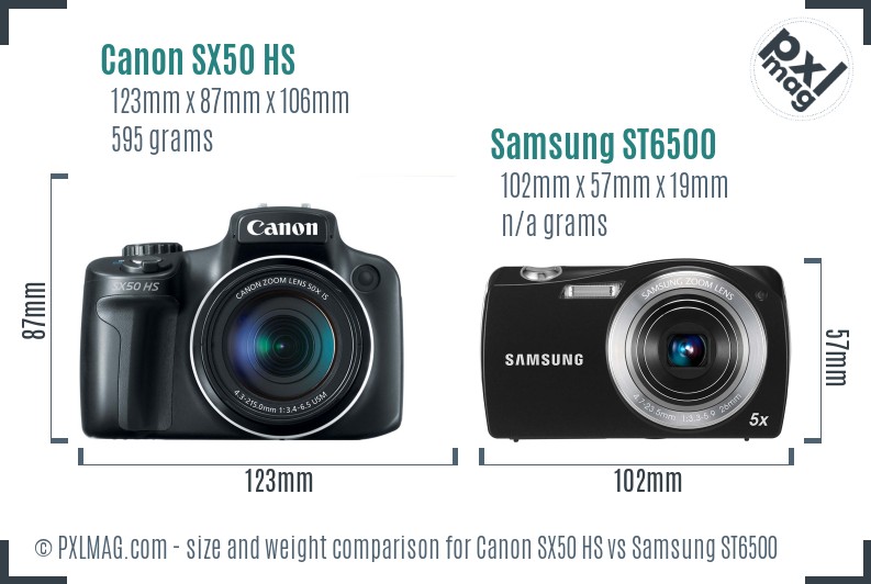 Canon SX50 HS vs Samsung ST6500 size comparison