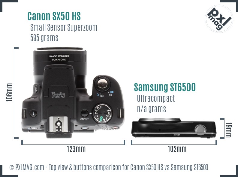 Canon SX50 HS vs Samsung ST6500 top view buttons comparison