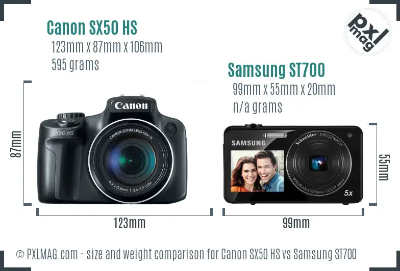 Canon SX50 HS vs Samsung ST700 size comparison