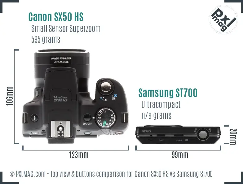 Canon SX50 HS vs Samsung ST700 top view buttons comparison