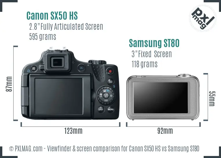 Canon SX50 HS vs Samsung ST80 Screen and Viewfinder comparison