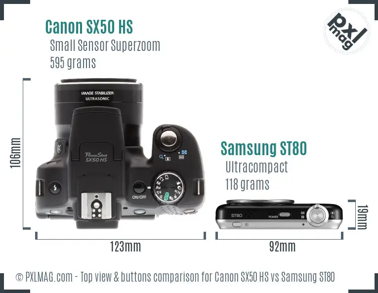 Canon SX50 HS vs Samsung ST80 top view buttons comparison