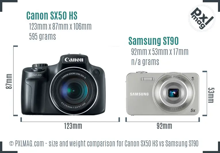 Canon SX50 HS vs Samsung ST90 size comparison