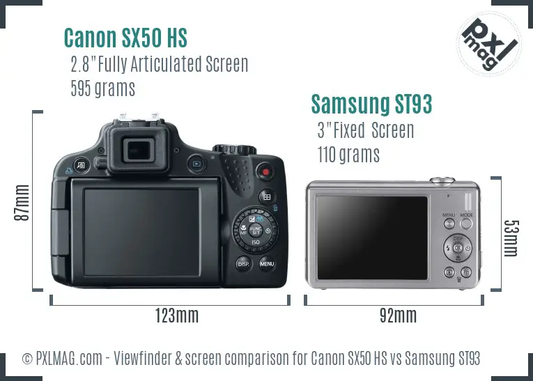 Canon SX50 HS vs Samsung ST93 Screen and Viewfinder comparison