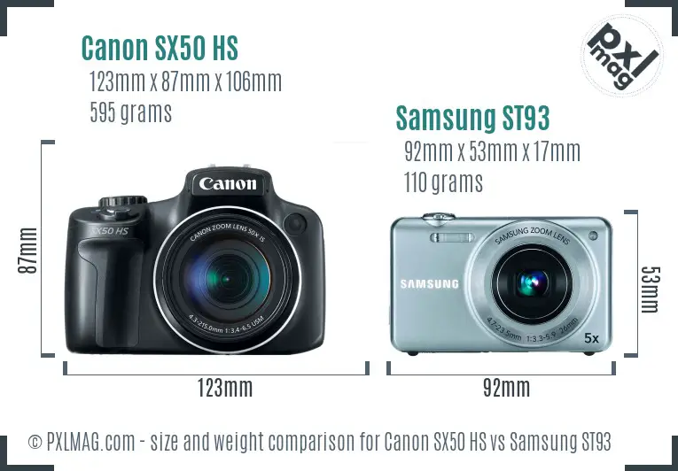 Canon SX50 HS vs Samsung ST93 size comparison
