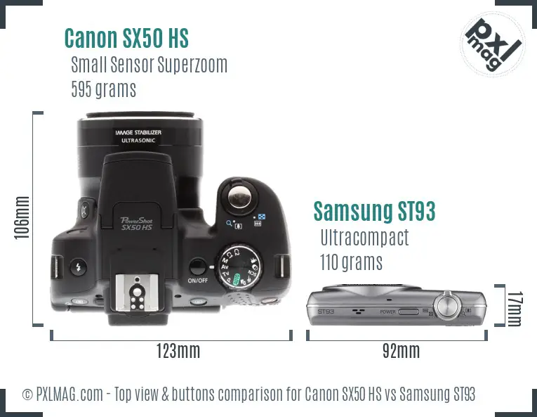 Canon SX50 HS vs Samsung ST93 top view buttons comparison