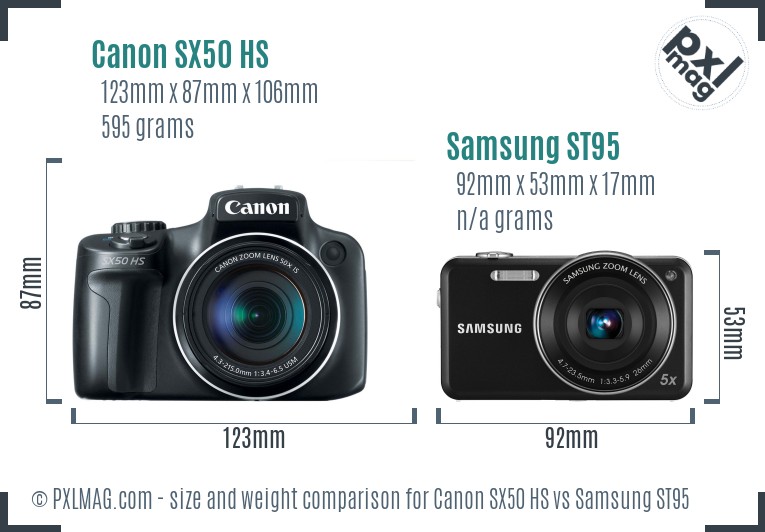 Canon SX50 HS vs Samsung ST95 size comparison