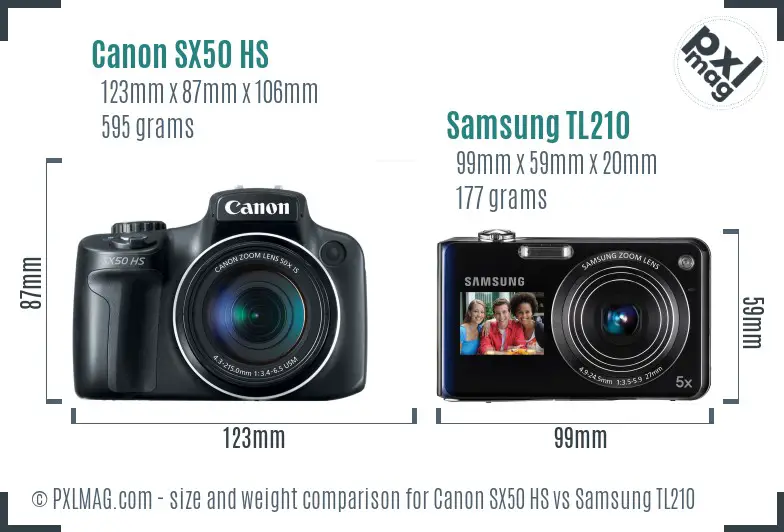 Canon SX50 HS vs Samsung TL210 size comparison