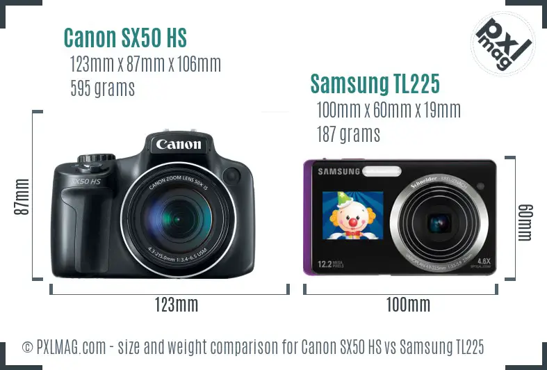 Canon SX50 HS vs Samsung TL225 size comparison