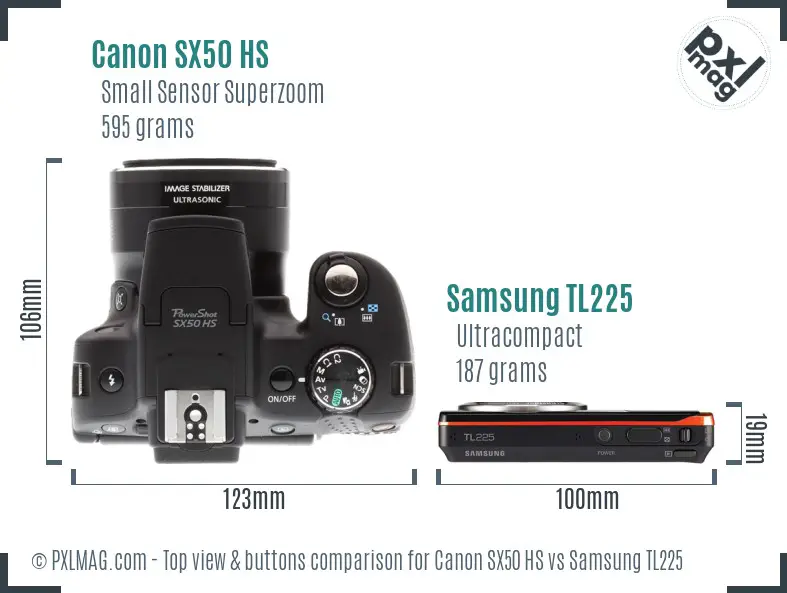 Canon SX50 HS vs Samsung TL225 top view buttons comparison