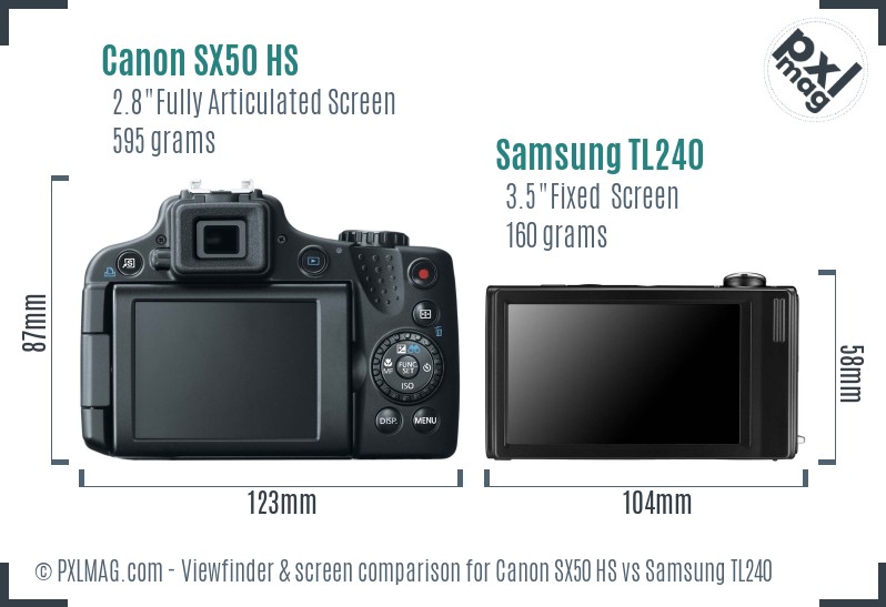 Canon SX50 HS vs Samsung TL240 Screen and Viewfinder comparison