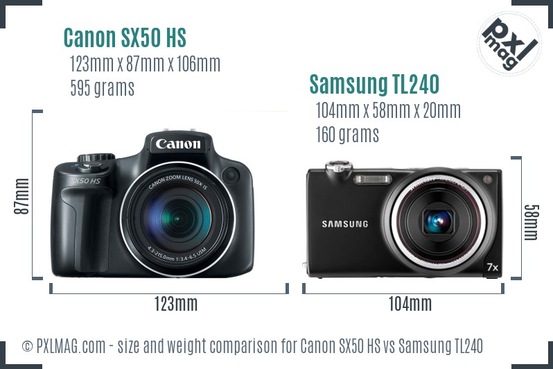 Canon SX50 HS vs Samsung TL240 size comparison Canon SX50 HS vs Samsung TL240 size comparison