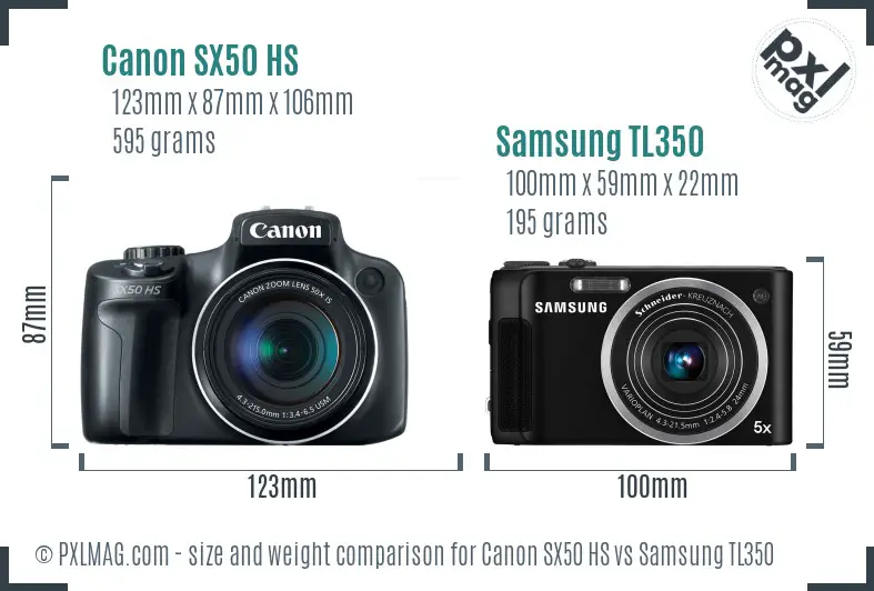 Canon SX50 HS vs Samsung TL350 size comparison Canon SX50 HS vs Samsung TL350 size comparison