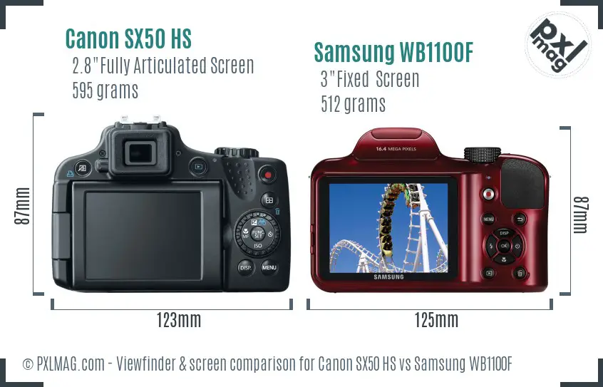Canon SX50 HS vs Samsung WB1100F Screen and Viewfinder comparison