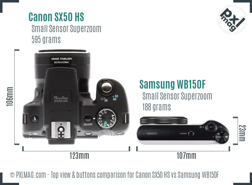 Canon SX50 HS vs Samsung WB150F top view buttons comparison