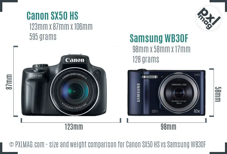 Canon SX50 HS vs Samsung WB30F size comparison Canon SX50 HS vs Samsung WB30F size comparison