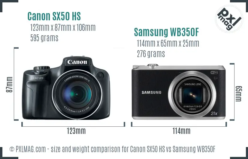 Canon SX50 HS vs Samsung WB350F size comparison