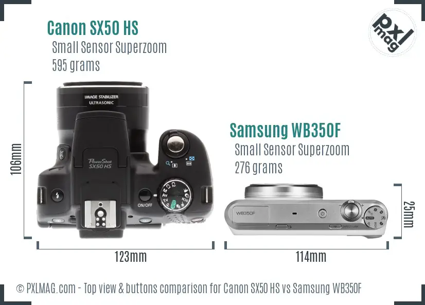 Canon SX50 HS vs Samsung WB350F top view buttons comparison