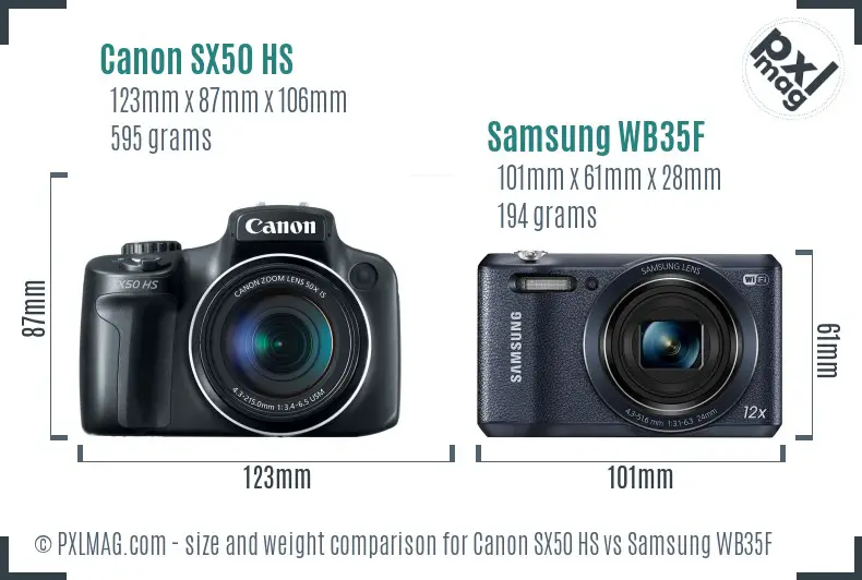 Canon SX50 HS vs Samsung WB35F size comparison