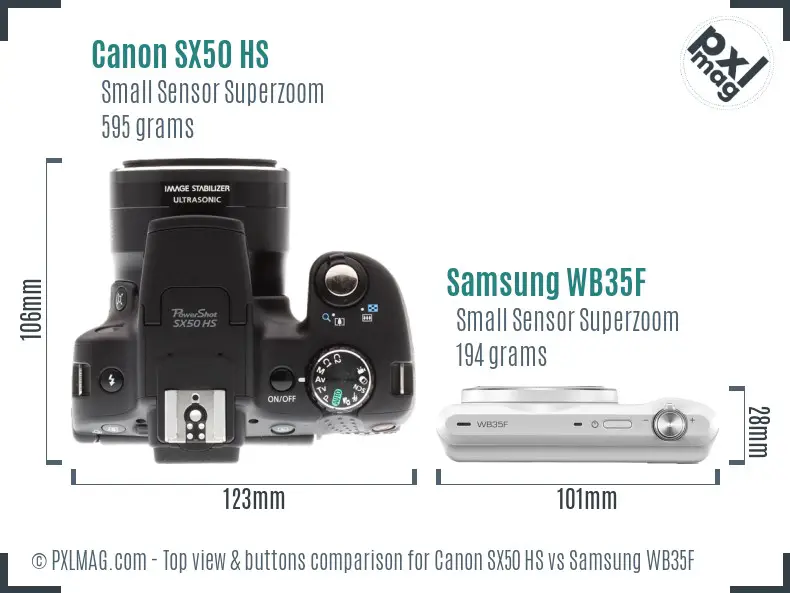 Canon SX50 HS vs Samsung WB35F top view buttons comparison