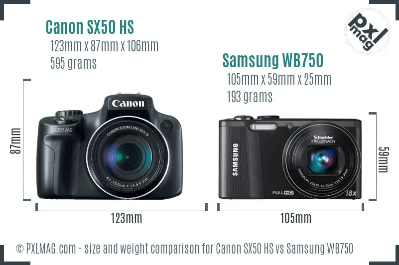 Canon SX50 HS vs Samsung WB750 size comparison Canon SX50 HS vs Samsung WB750 size comparison