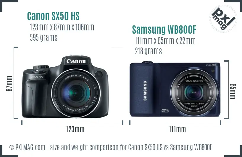 Canon SX50 HS vs Samsung WB800F size comparison