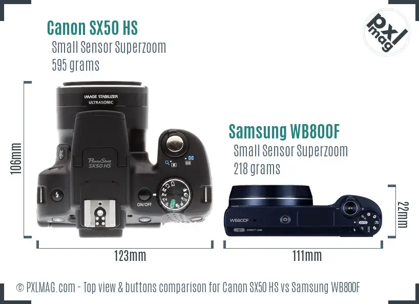 Canon SX50 HS vs Samsung WB800F top view buttons comparison
