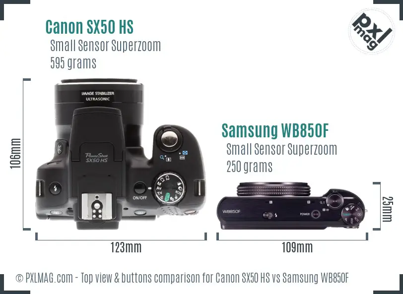 Canon SX50 HS vs Samsung WB850F top view buttons comparison