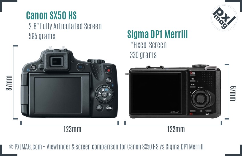 Canon SX50 HS vs Sigma DP1 Merrill Screen and Viewfinder comparison