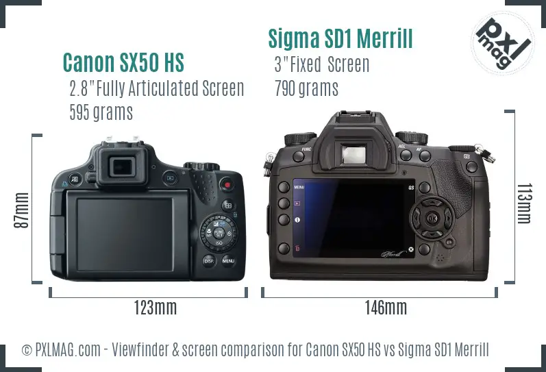 Canon SX50 HS vs Sigma SD1 Merrill Screen and Viewfinder comparison