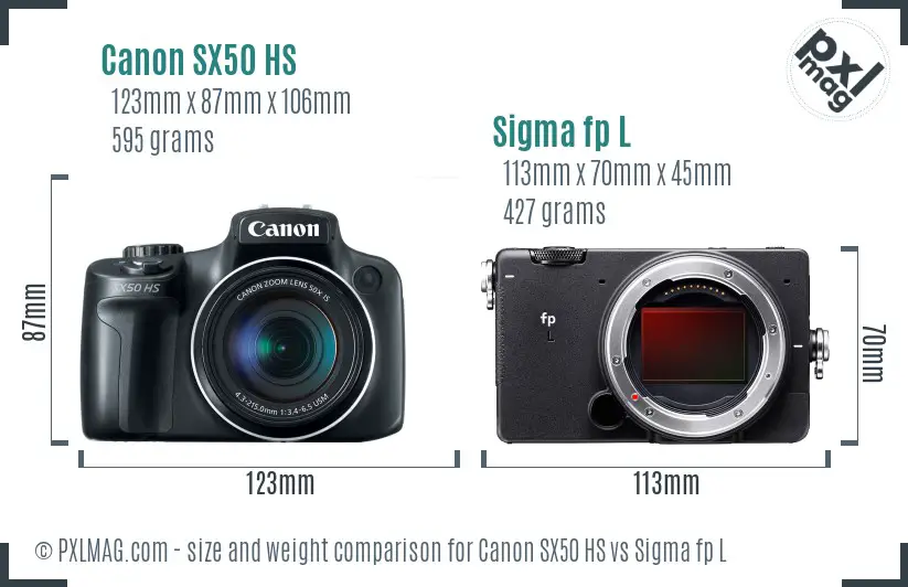Canon SX50 HS vs Sigma fp L size comparison
