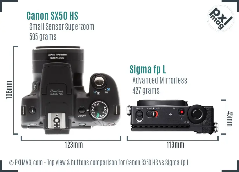 Canon SX50 HS vs Sigma fp L top view buttons comparison