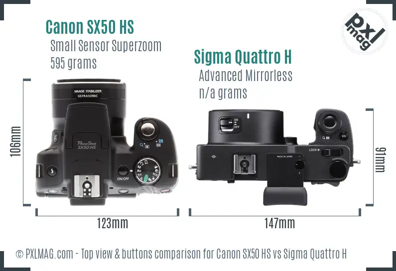 Canon SX50 HS vs Sigma Quattro H top view buttons comparison Canon SX50 HS vs Sigma Quattro H top view buttons comparison