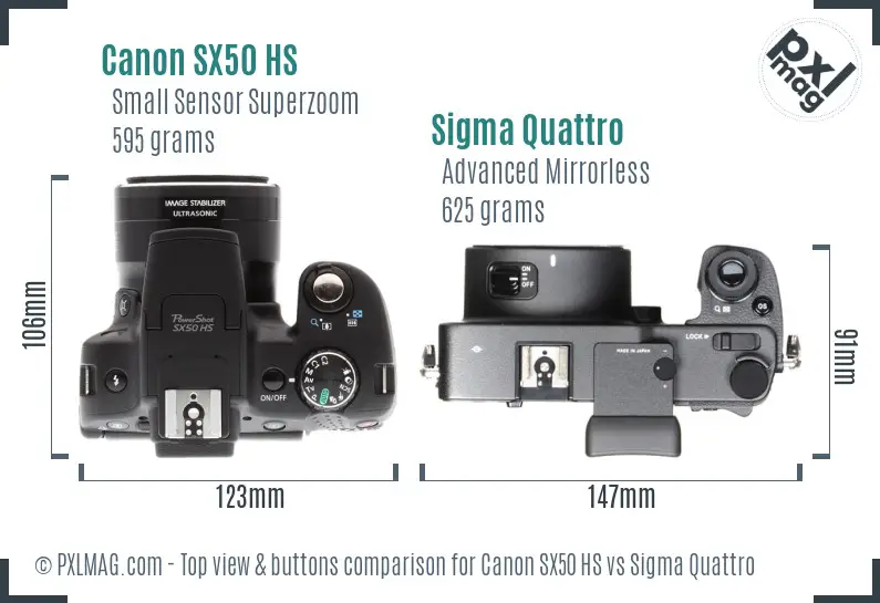 Canon SX50 HS vs Sigma Quattro top view buttons comparison