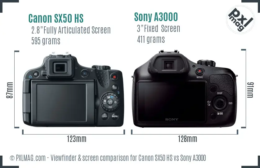 Canon SX50 HS vs Sony A3000 Screen and Viewfinder comparison Canon SX50 HS vs Sony A3000 Screen and Viewfinder comparison