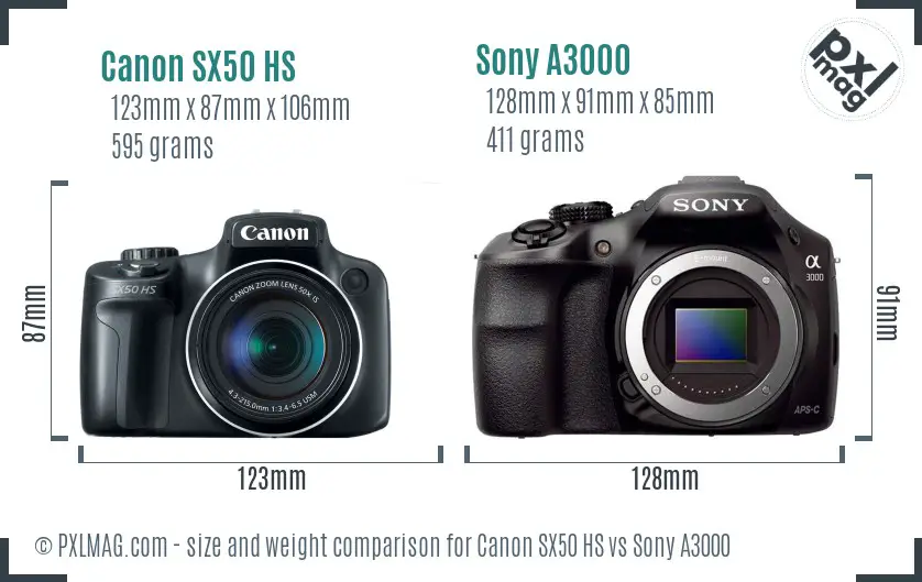 Canon SX50 HS vs Sony A3000 size comparison Canon SX50 HS vs Sony A3000 size comparison